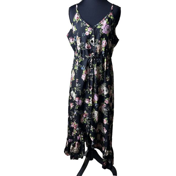 Hozoely Womens Floral Midi Sundress L Ruffle Hem Button Front‎ Boho Vacay New - Picture 1 of 11